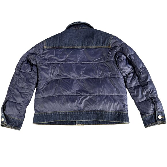 GAP Denim Puffer Jacket Boys M – Quilted Colorblock Denim & Nylon Retro Trucker - Picture 2 of 11